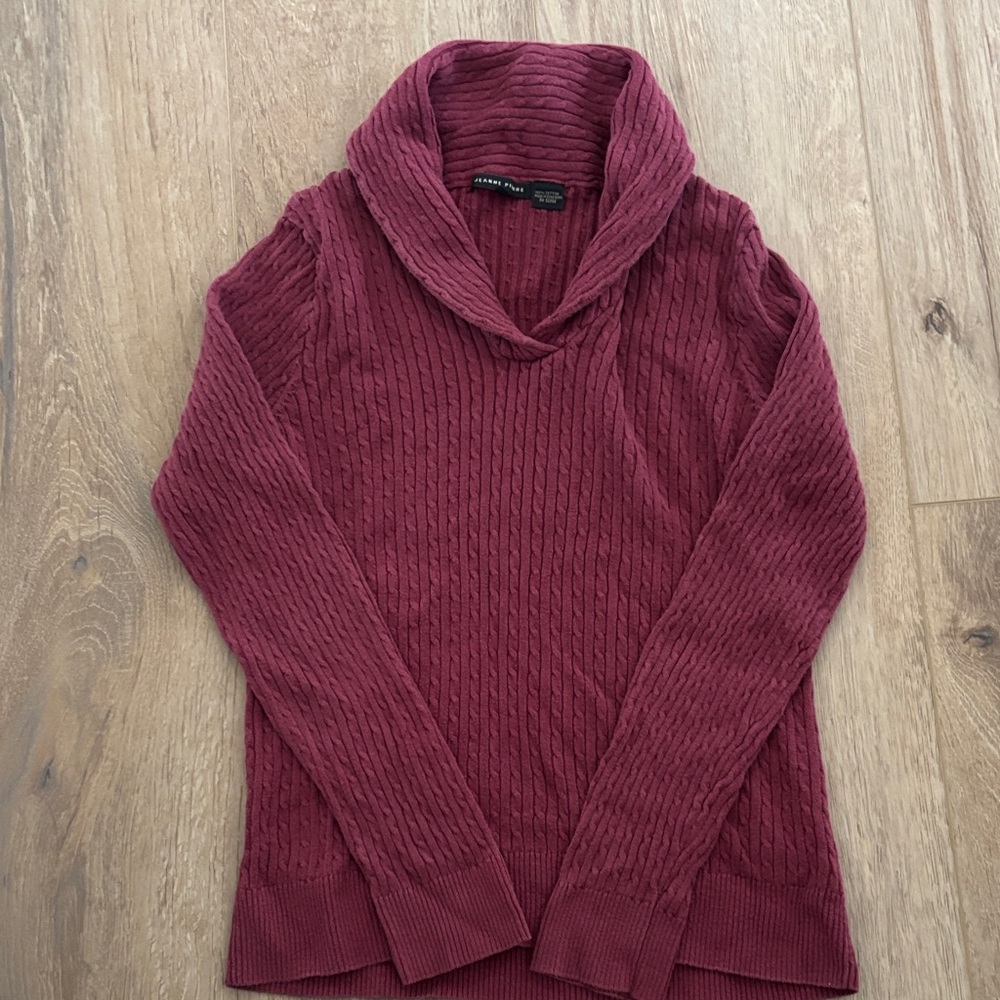 JEANNE PIERRE Cable-Knit Cowl Neck Sweater - Wine
